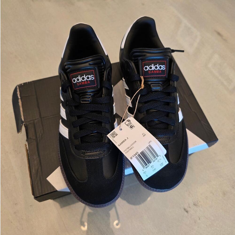 adidas Samba Kids Black with White Stripes Sneakers